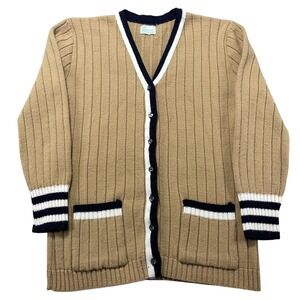 Vintage Wintuk Sweater Womens Medium Brown Stripe Knit Button Cardigan Pockets